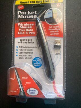 Pocket Mouse Wireless Pen Mouse With USB Receiver & Desktop Stand  Plug & Play